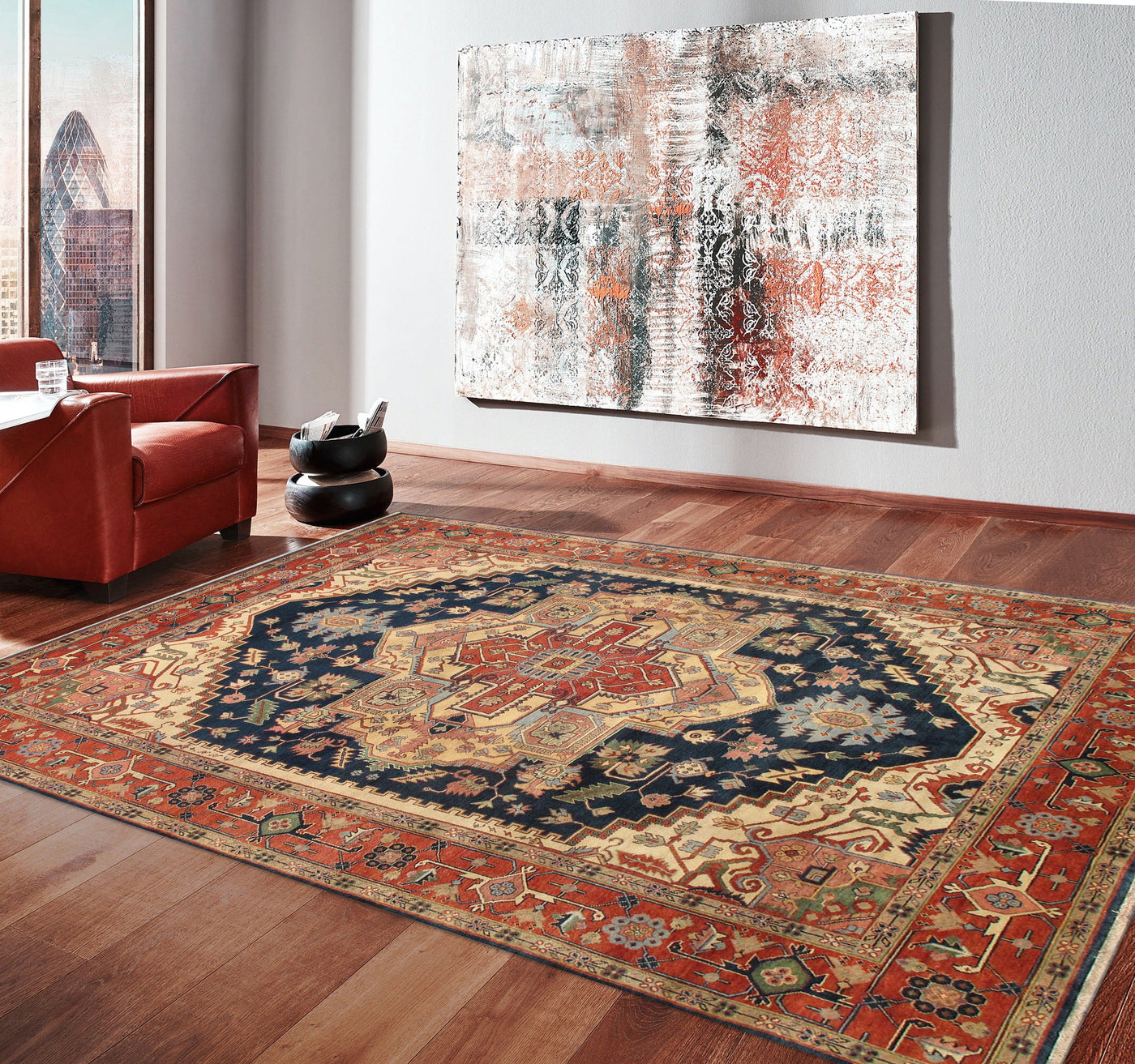 Serapi Geometric Hand-Knotted Wool Area Rug