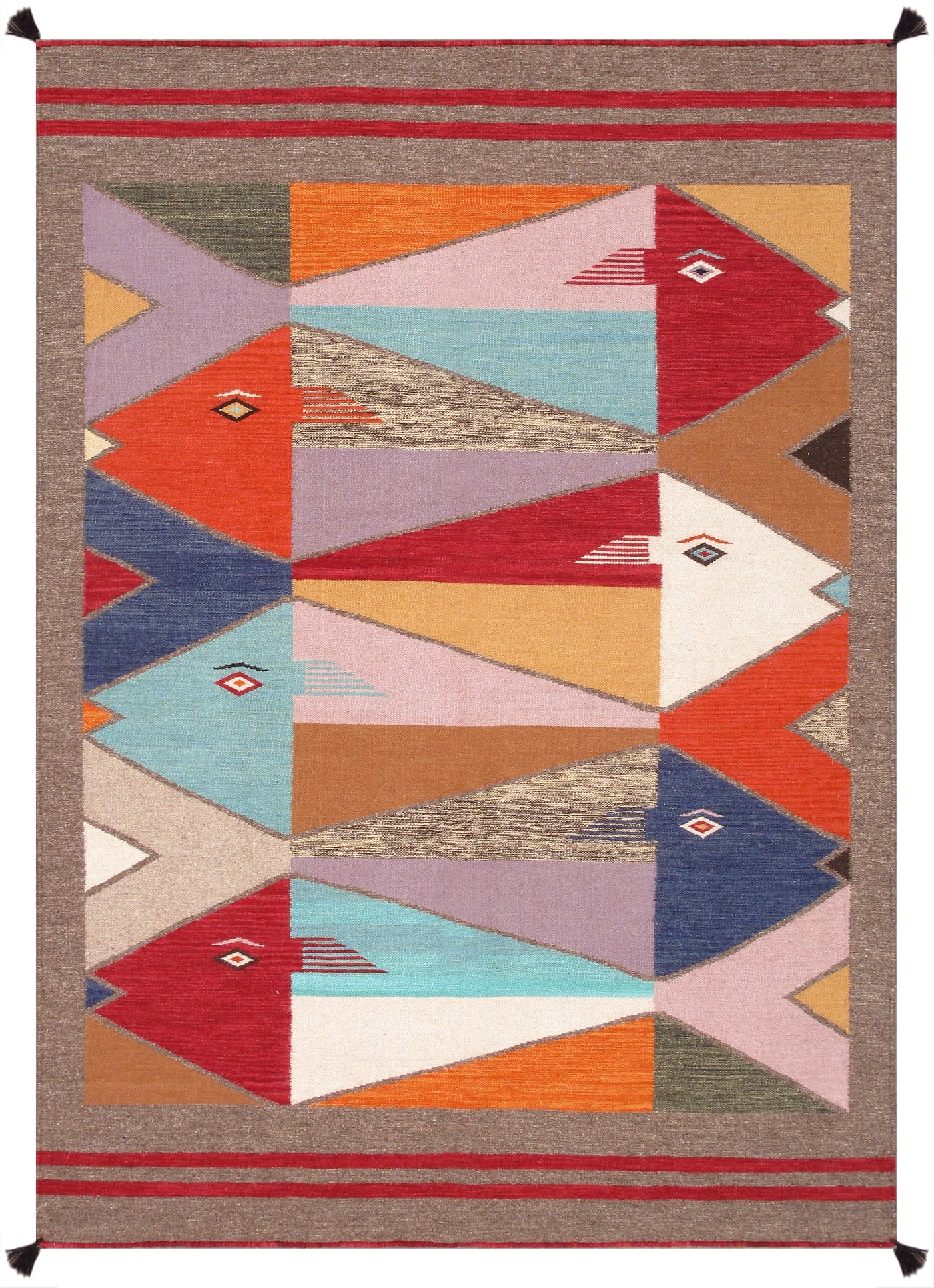 Canvello Reversible Wool Multicolor Area Rug- 5'2'' X 7'2''