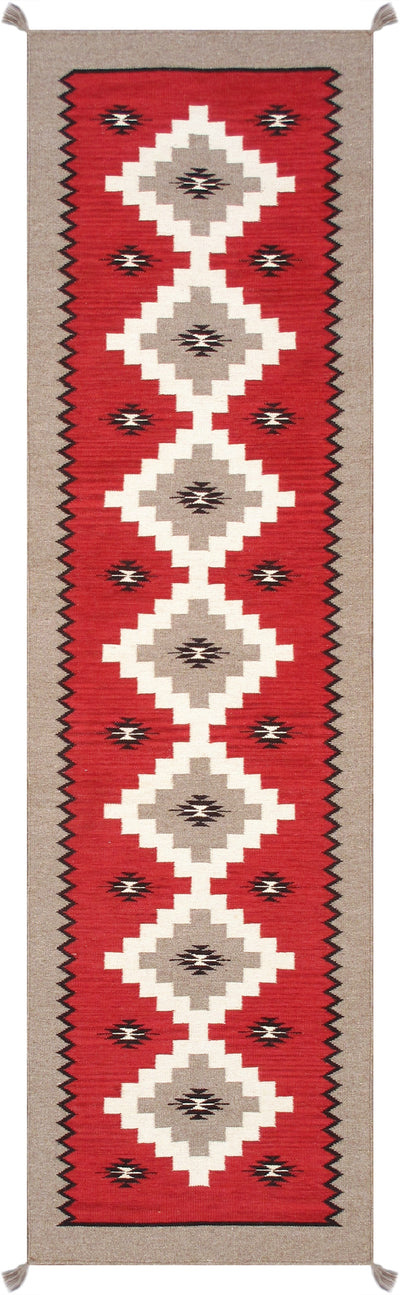 Canvello Reversible Wool Red Area Rug- 2'6'' X 8'2''